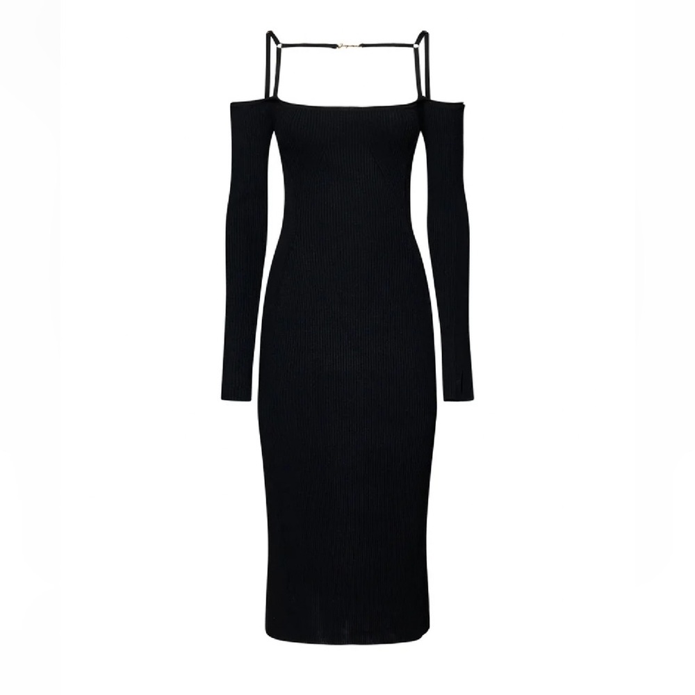 Jacquemus Sierra long sleeve black ribbed cold shoulder dress Size medium